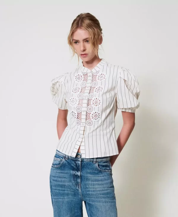 Camisa de popelina con macramé