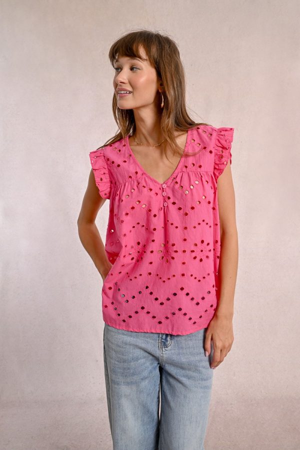 Blusa manga corta tejido calado - Imagen 2
