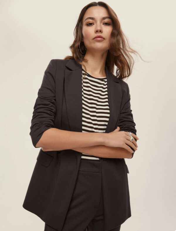 Chaqueta de botonadura doble de punto elastico - marrón oscuro - Imagen 3